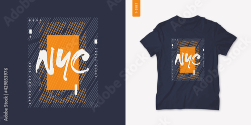 New York City. Graphic mens dynamic t-shirt design, poster, typography. Vector illustration