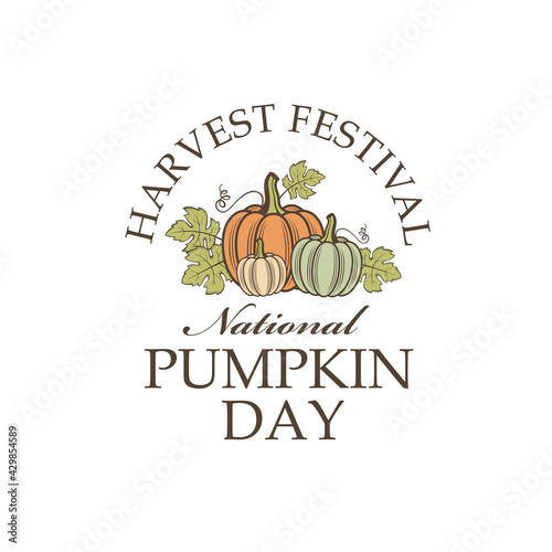 emblem of vegetable pumpkins with green leaves isolated on white background