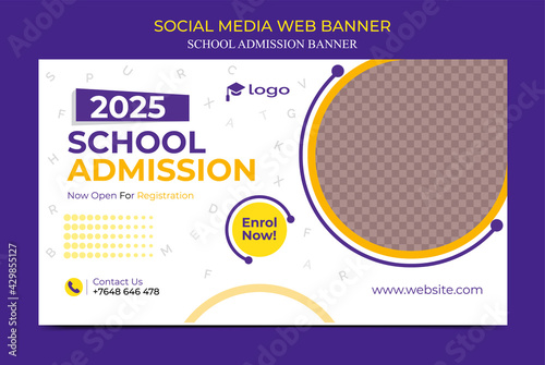 School Admission Open Social Media Banner Template Design, Back to school web banner