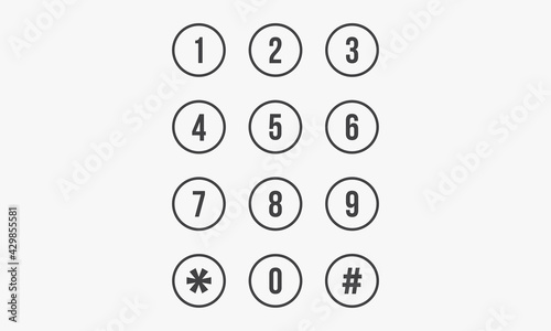 keypad number circle line design vector on white background.