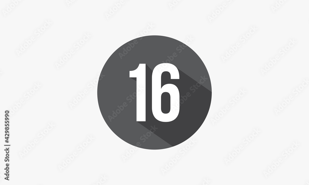 16 number with shadow isolated on white background. 16 number with shadow isolated on white background.