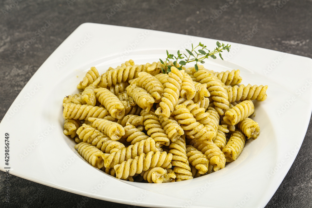 Italian pasta Fusilli with pesto Italian pasta Fusilli with pesto
