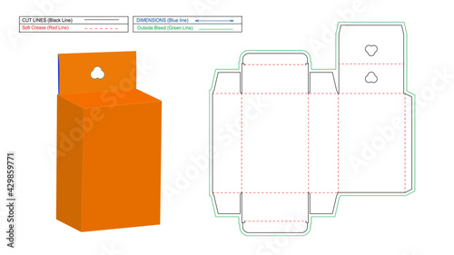 Hang tag Mobile charger box, tuck end box with holder dieline template and 3D vector render