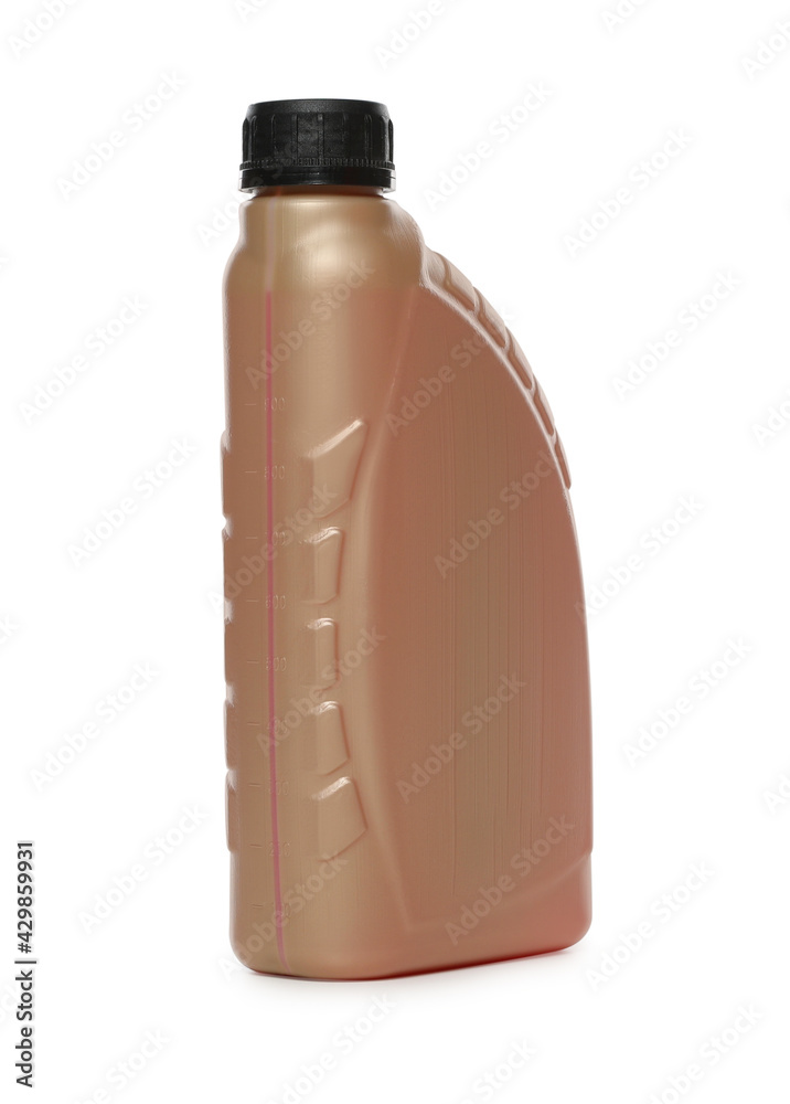 Antifreeze in plastic bottle isolated on white Antifreeze in plastic bottle isolated on white