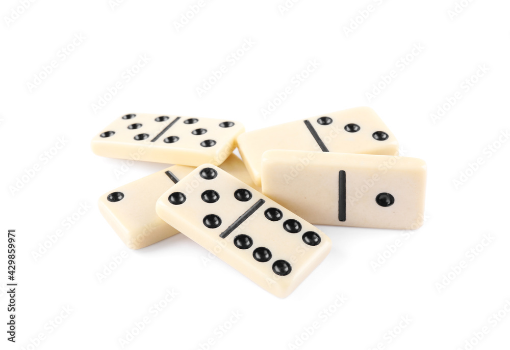 Many classic domino tiles on white background Many classic domino tiles on white background