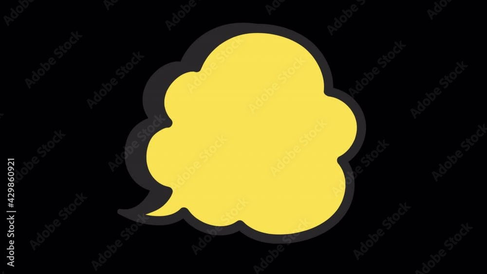 Cartoon style yellow speech bubble with copy space moving on the transparent background.