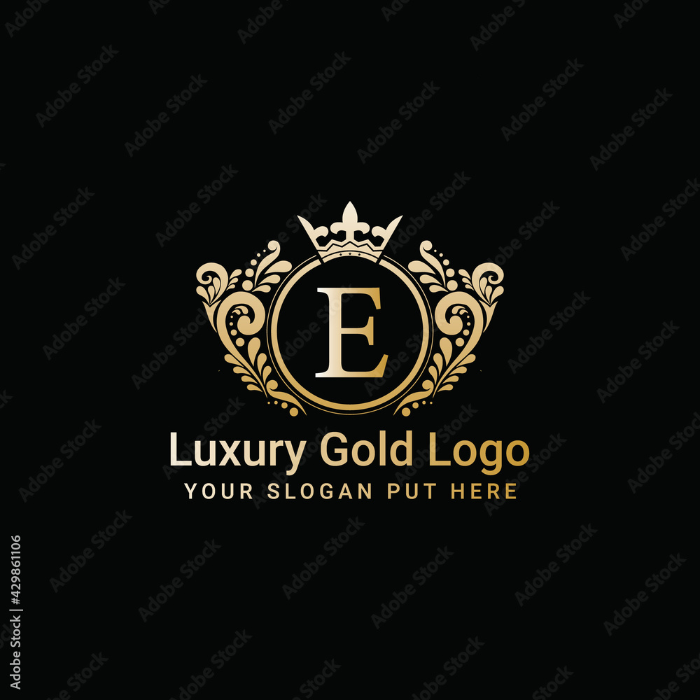 Luxury gold crown logo vector, Letter E icon Stock Vector | Adobe Stock