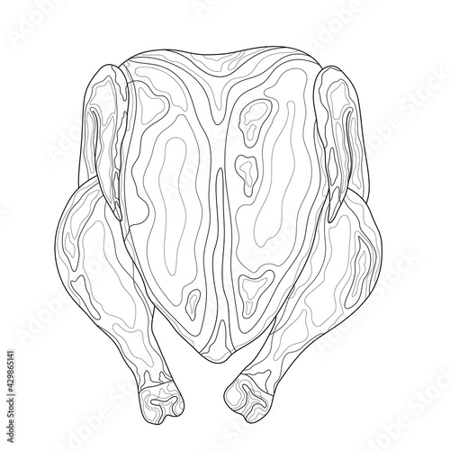 Baked chicken.Coloring book antistress for children and adults.