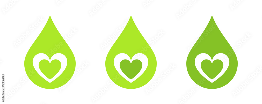 Obraz premium Green drop of blood with medicine icon. Icon set for web design and mobile applications