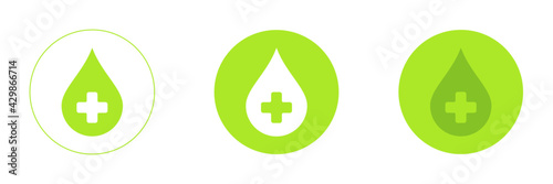 Green drop of blood with medicine icon. Icon set for web design and mobile applications