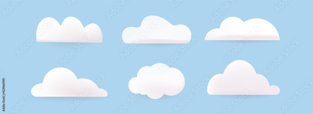 Cartoon clouds isolated on blue sky panorama vector collection. Cloudscape in blue sky, white cloud illustration