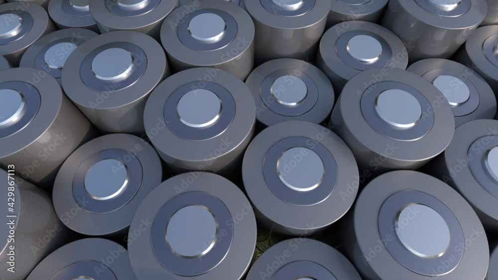 The camera carefully examines the batteries that are ready for use. Energy storage devices. Close-up. Seamless loop. The camera carefully examines the batteries that are ready for use. Energy storage devices. Close-up. Seamless loop.