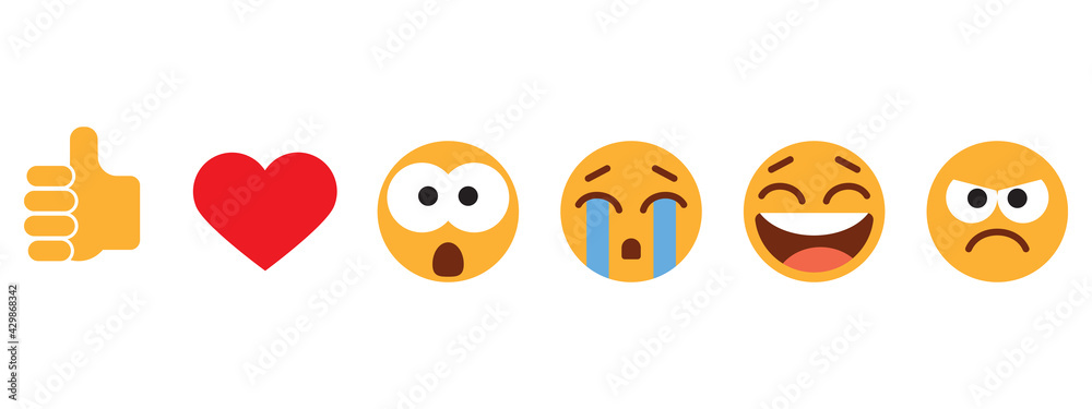 Modern flat Emoji. Set with different reactions for social network Modern flat Emoji. Set with different reactions for social network