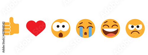 Modern flat Emoji. Set with different reactions for social network