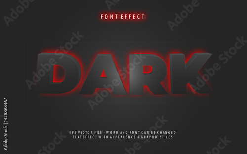 Red neon in the dark text effect. Glowing light style.  Editable font effect.