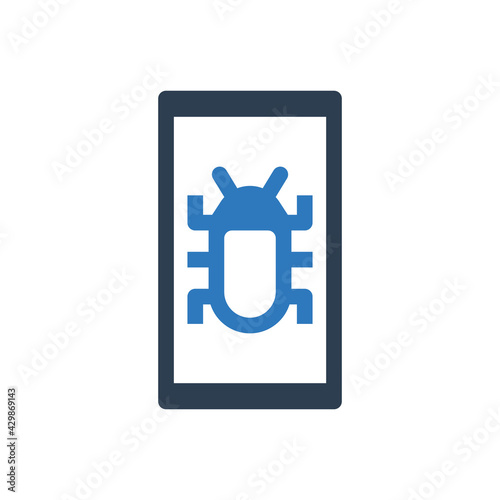 Infected Virus Phone Icon - Mobile With Bug Sign Symbol