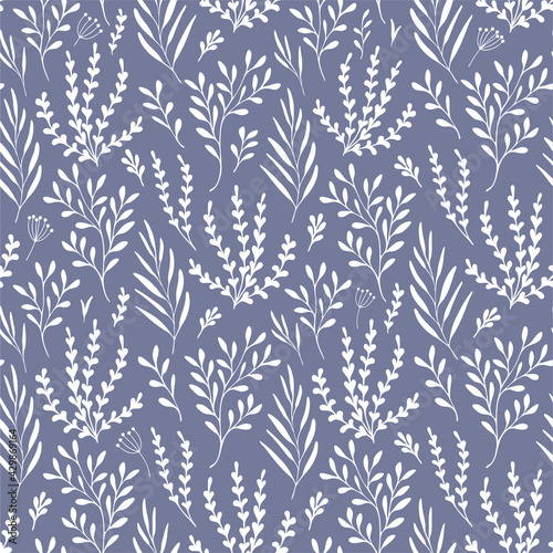 Vector seamless floral pattern. Light plants on a purple background. Cute children's print