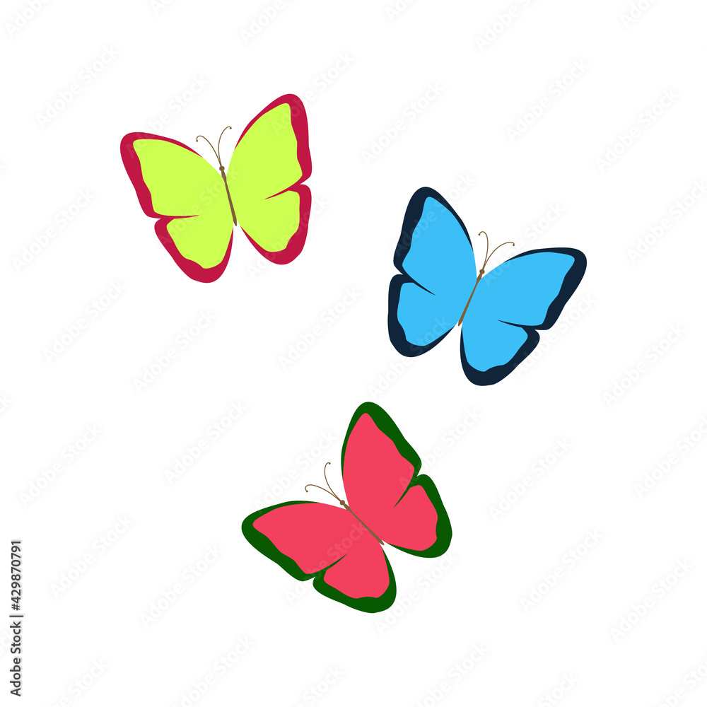 Three colorful butterflies. isolated on a white background. Vector illustration