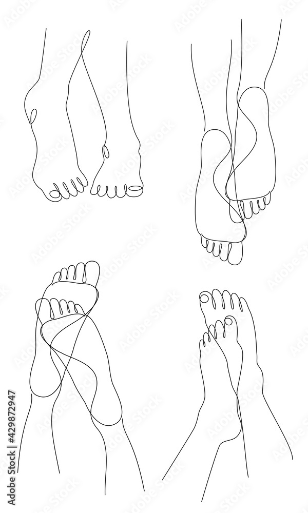 Collection. Silhouettes of human legs, feet in a modern one line style. Continuous line drawing, aesthetic outline for home decor, posters, wall art, stickers, logo. Vector illustration set. Collection. Silhouettes of human legs, feet in a modern one line style. Continuous line drawing, aesthetic outline for home decor, posters, wall art, stickers, logo. Vector illustration set.