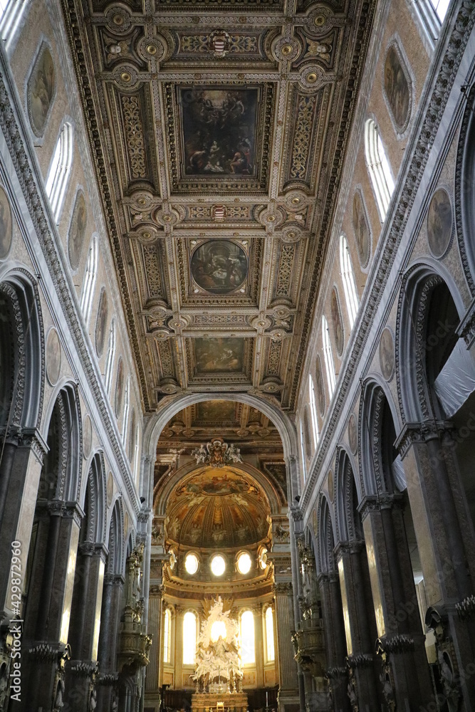 Inside view of the Church Gesù Nuovo in Naples, Italy 