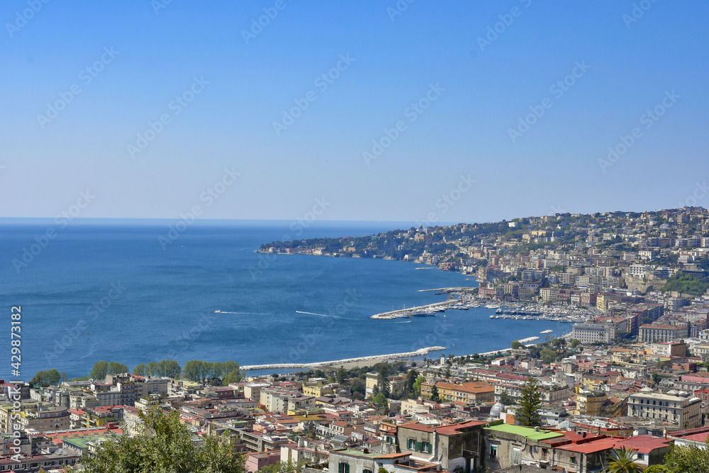 Naklejka premium Panorama of the city of Naples from the vineyard of the abbey of Saint Martin, Italy.