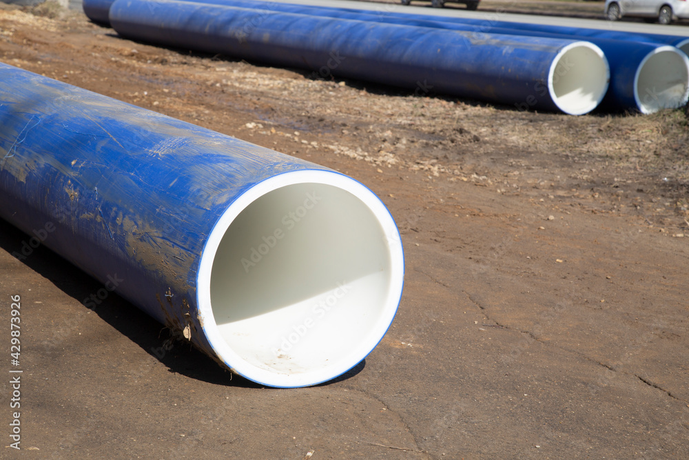 Water pipes.Large diameter water pipes for city water supply. Stock