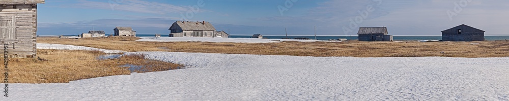 Abandoned Tobseda village and its surroundings, Barents Sea coastal area, Russia Abandoned Tobseda village and its surroundings, Barents Sea coastal area, Russia