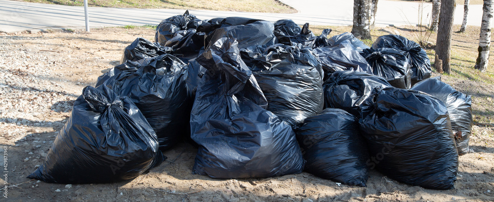 Garbage collection on the streets of the city. Bags of garbage. Garbage collection on the streets of the city. Bags of garbage.