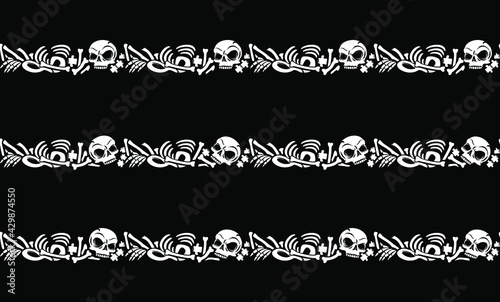 Dia de los muertos horizontal seamless pattern,  border, frame, 