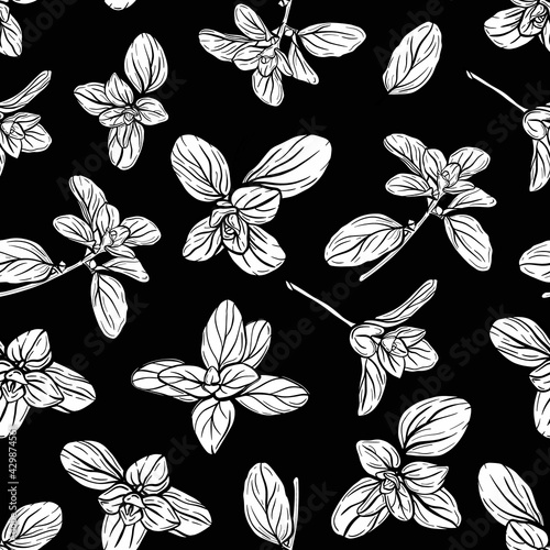  Basil Seamless Pattern. Italian herbs.A sprig of marjoram. Basil is a fragrant and fragrant seasoning. Hand-drawn illustration