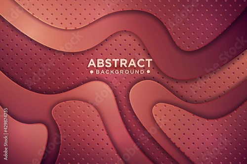Brown paper cut background. Abstract realistic papercut decoration with wavy layers and golden glitters. 3d topography relief. Vector topographic illustration. Cover layout template.