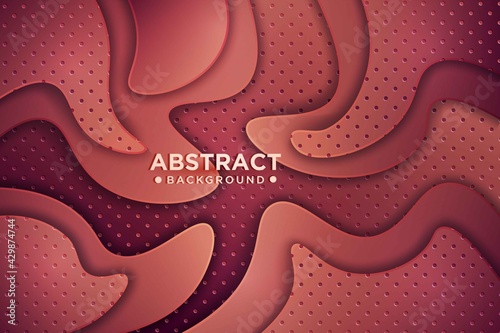 Brown paper cut background. Abstract realistic papercut decoration with wavy layers and golden glitters. 3d topography relief. Vector topographic illustration. Cover layout template.