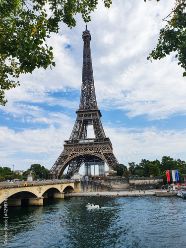 View over river Seine towars Eiffel Tower in Paris, France. 