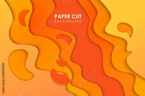 Papercut wavy geometric topography or paper cut liquid geometric gradient pattern on orange yellow 3D multi layer background Eps10 vector