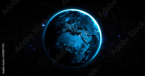 Fototapeta Naklejka Na Ścianę i Meble -  Planet earth globe view from space showing realistic earth surface and world map as in outer space point of view . Elements of this image furnished by NASA planet earth from space photos.