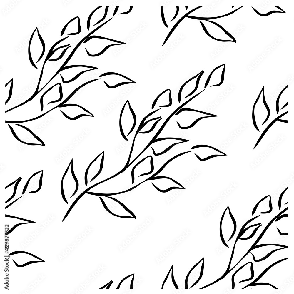 Naklejka premium Branch, great design for any purposes. Beautiful cartoon pattern with black branch on white background.