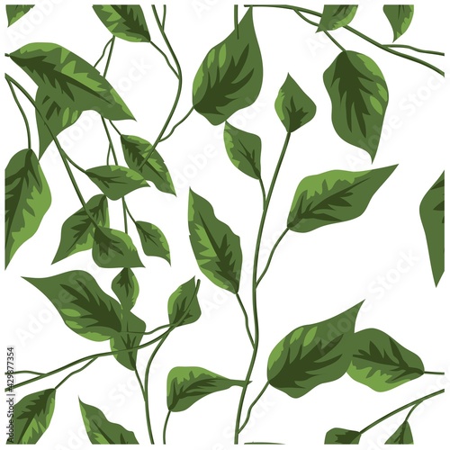 Green leaves. Seamless vector texture. Vector seamless pattern. Floral background.