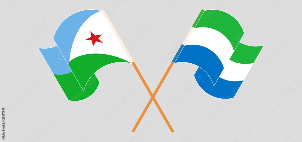 Crossed and waving flags of Djibouti and Sierra Leone Crossed and waving flags of Djibouti and Sierra Leone