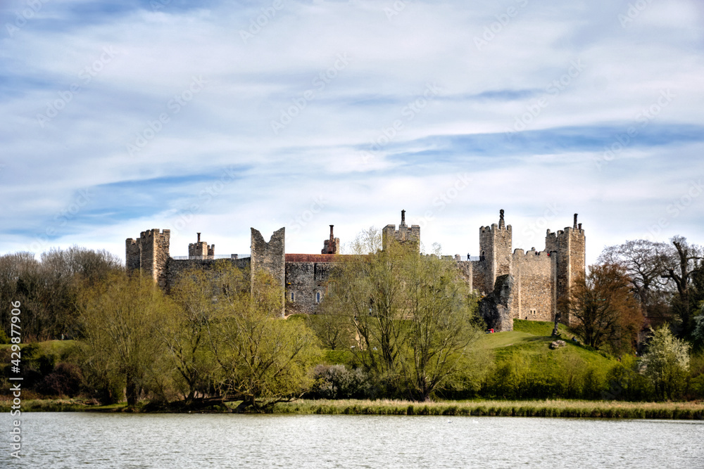 Framlingham medieval castle viewed from the other side of the lake