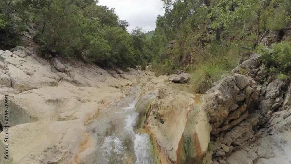 drone view of the Borosa riverbed and natural pools. Located in the Natural Park of the Sierras de Cazorla, Segura y las Villas, Spain. drone view of the Borosa riverbed and natural pools. Located in the Natural Park of the Sierras de Cazorla, Segura y las Villas, Spain.