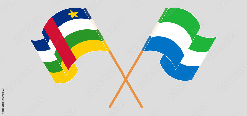 Crossed and waving flags of Central African Republic and Sierra Leone Crossed and waving flags of Central African Republic and Sierra Leone
