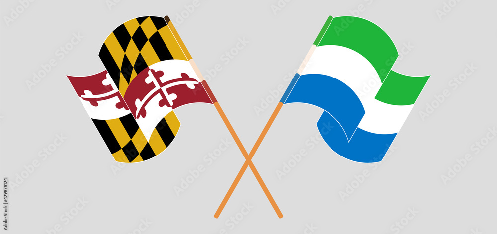 Crossed and waving flags of the State of Maryland and Sierra Leone Crossed and waving flags of the State of Maryland and Sierra Leone