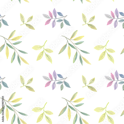 Watercolor leaves seamless pattern. Botanical pattern from leaves on a white background.