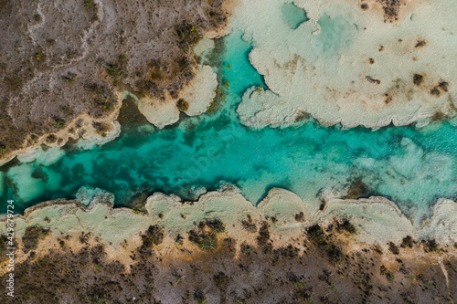 Fototapeta Naklejka Na Ścianę i Meble -  Bacalar Lagoon in Mexico dron shot.