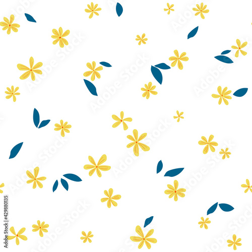 Trendy seamless chamomile, daisies ditsy pattern. Fabric design with simple flowers. Vector cute flower pattern for fabric, wallpaper or wrap paper.