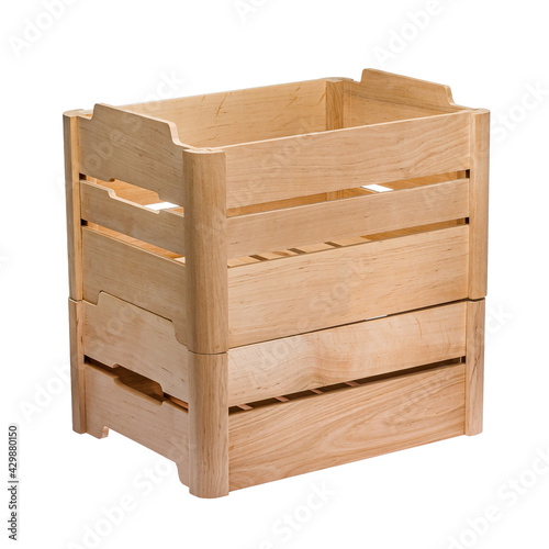 A brown wooden box for storing and transporting goods and products. White isolated background © Тарас Квакуш