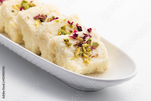 Quadro su tela Indian Mithai Hot Kalakand Burfi Also Known As Alwar Mawa Qalaqand Barfi, Mishri Mava Or Khoa Milkcake Is Made Of Solidified Milk Meetha Doodh Khoya Malai Paneer