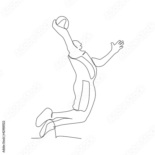 basketball player jump and slam dunk - continuous one line drawing