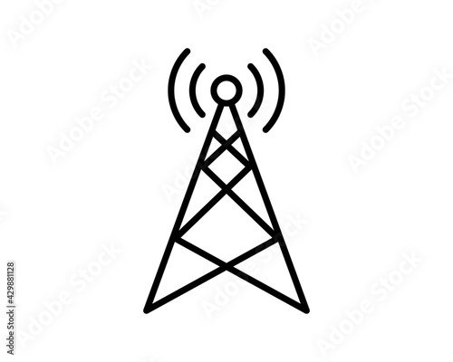 Antenna tower icon with tall telecommunication broadcast radio mast or base station glyph symbol.