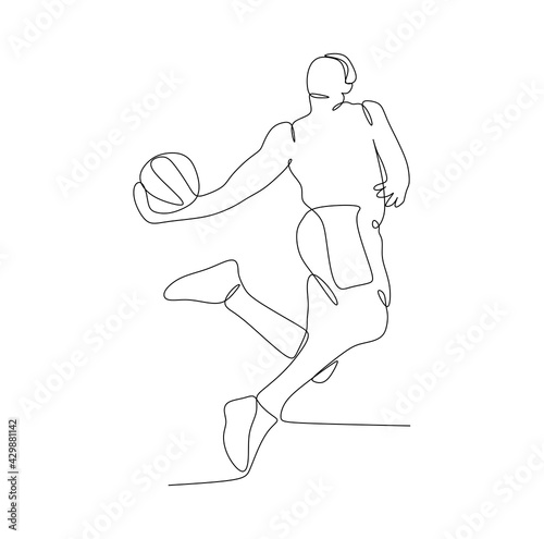 basketball player jam and slam dunk to make a score - continuous one line drawing